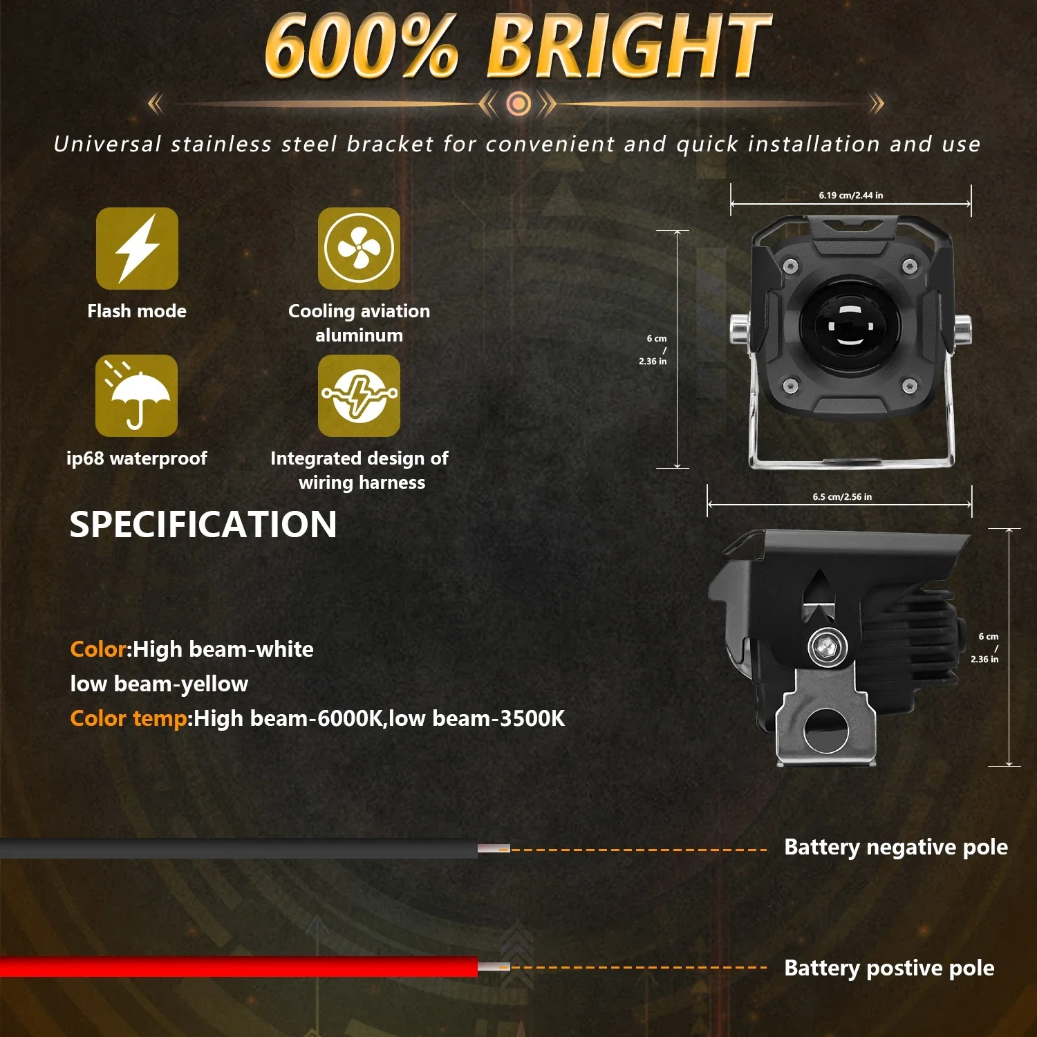LED Headlight Working Driving Lights Flash Fog Lamps for Led Spotlight 120W 6000