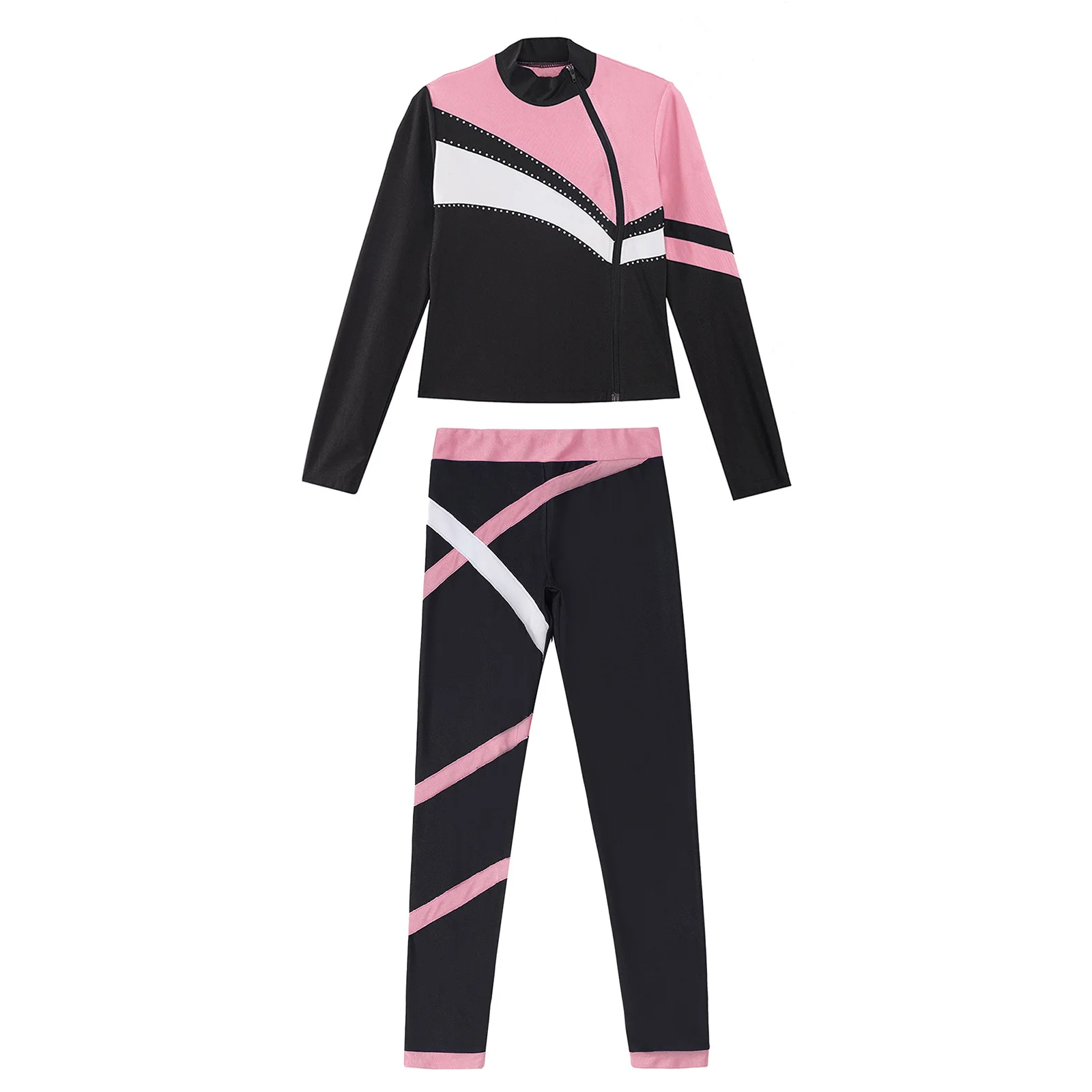 Kids Clothing Set Kids Sports Suit Children Sports Suit Kids Girls Figure Skating Gymnastic Sports Suit Long Sleeve Athletic Sweatshirt Top Leggings Yoga Workout Running Tracksuit