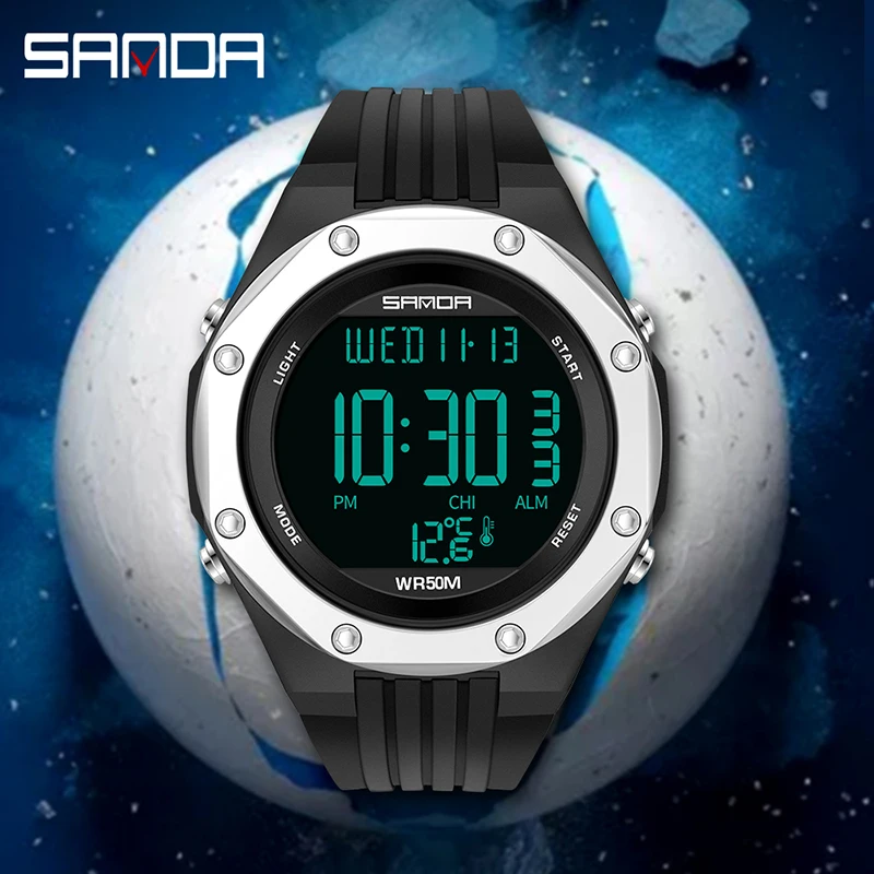 

Sanda New Model 6028 Thermometer Environment Thermometer Single Movement Display Electronic Watch for Men and Women