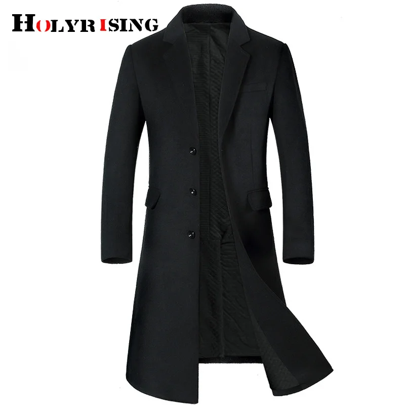 HOLYRISING Men Long wool coat Thicken Men's trench cashmere High-quality Woolen Over Parka 19036-5