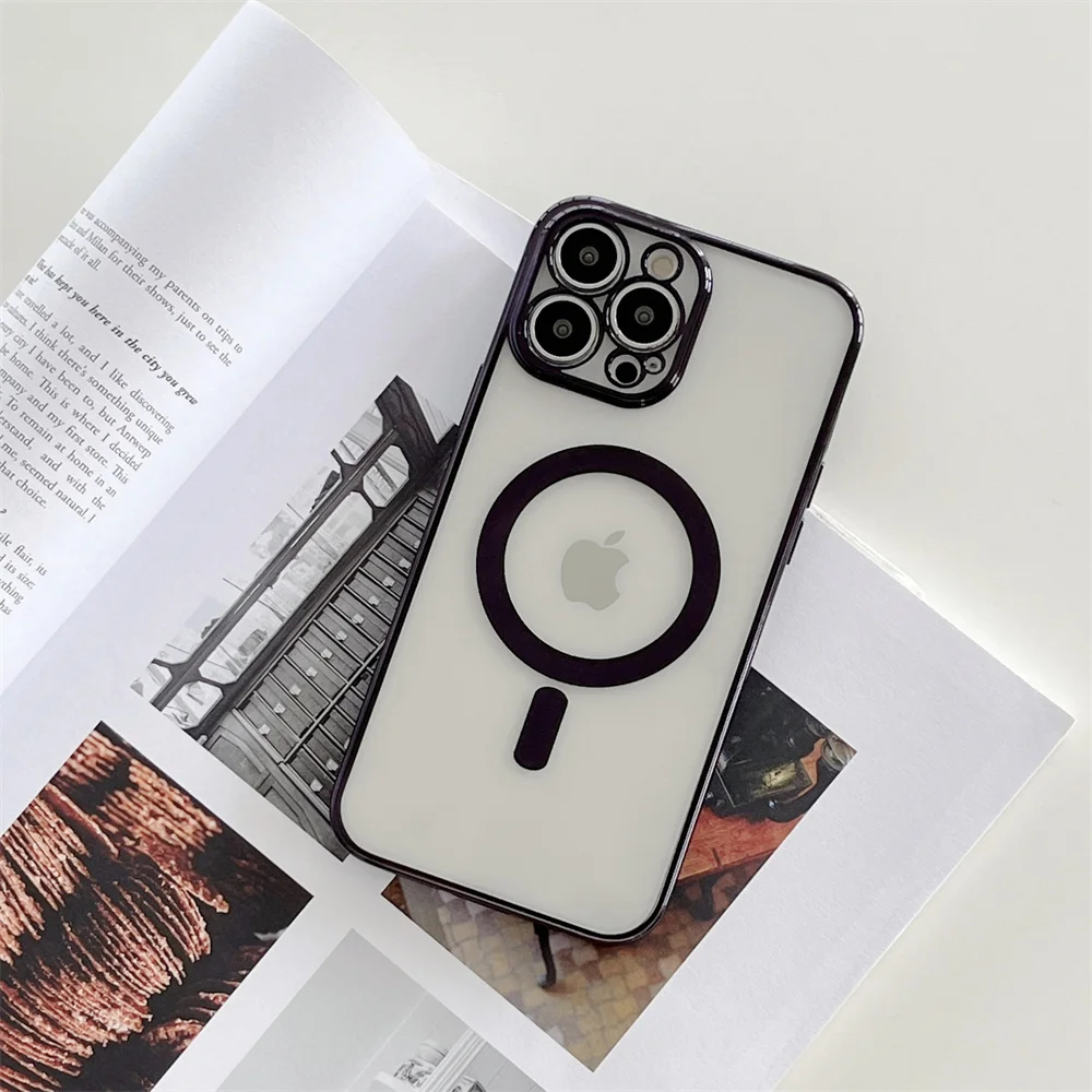 For IPhone 13 12 11 Pro Max Magsafe Magnetic Wireless Charging Case IPhone X XR XS 7 8 PlusElectroplated Frame Transparent Cover apple mag safe