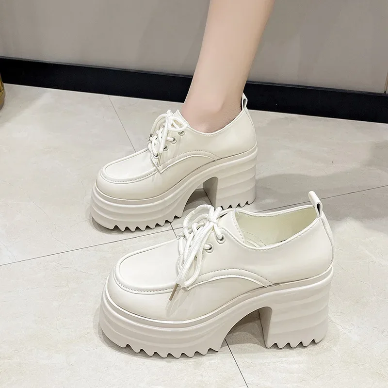 Gothic Chunky High Heels Loafers for Woman New Leather Platform Loafers Female Solid Color Thick Heeled Lolita Shoes 2024 5