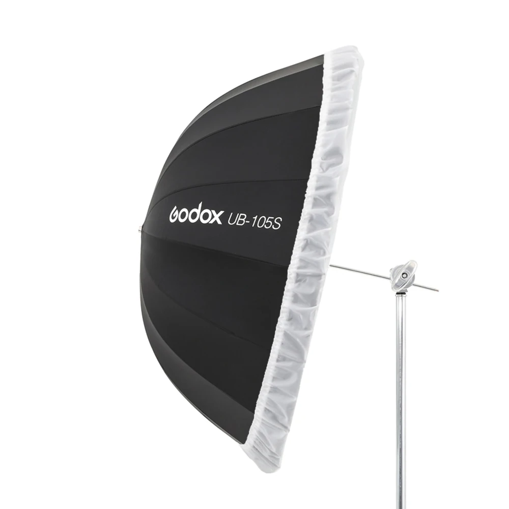 Godox UB-105S 포물선 블랙 반사 우산, 스튜디오 라이트 우산, 블랙 실버 디퓨저 커버 천, 41 인치, 105cm
