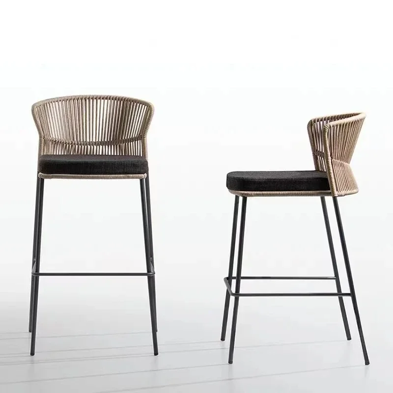

0620 bar Nordic rattan woven back bar Aluminum alloy high white bar stool modern simple