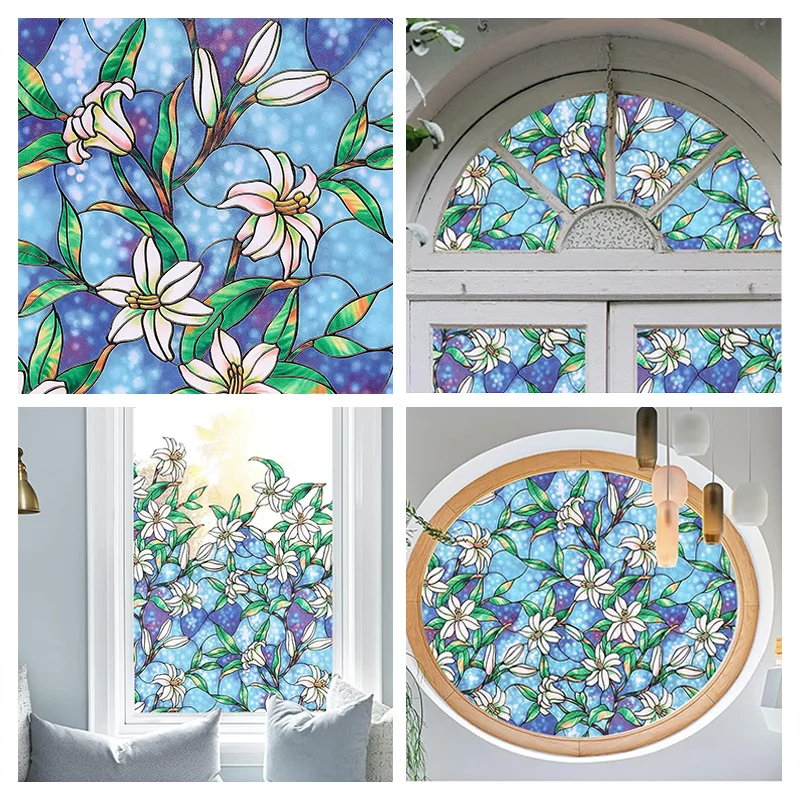 Película para ventanas Magnolia con adherencia estática, control de calor, protección de la privacidad, envío directo, película de vidrio extraíble reutilizable, decoración del hogar