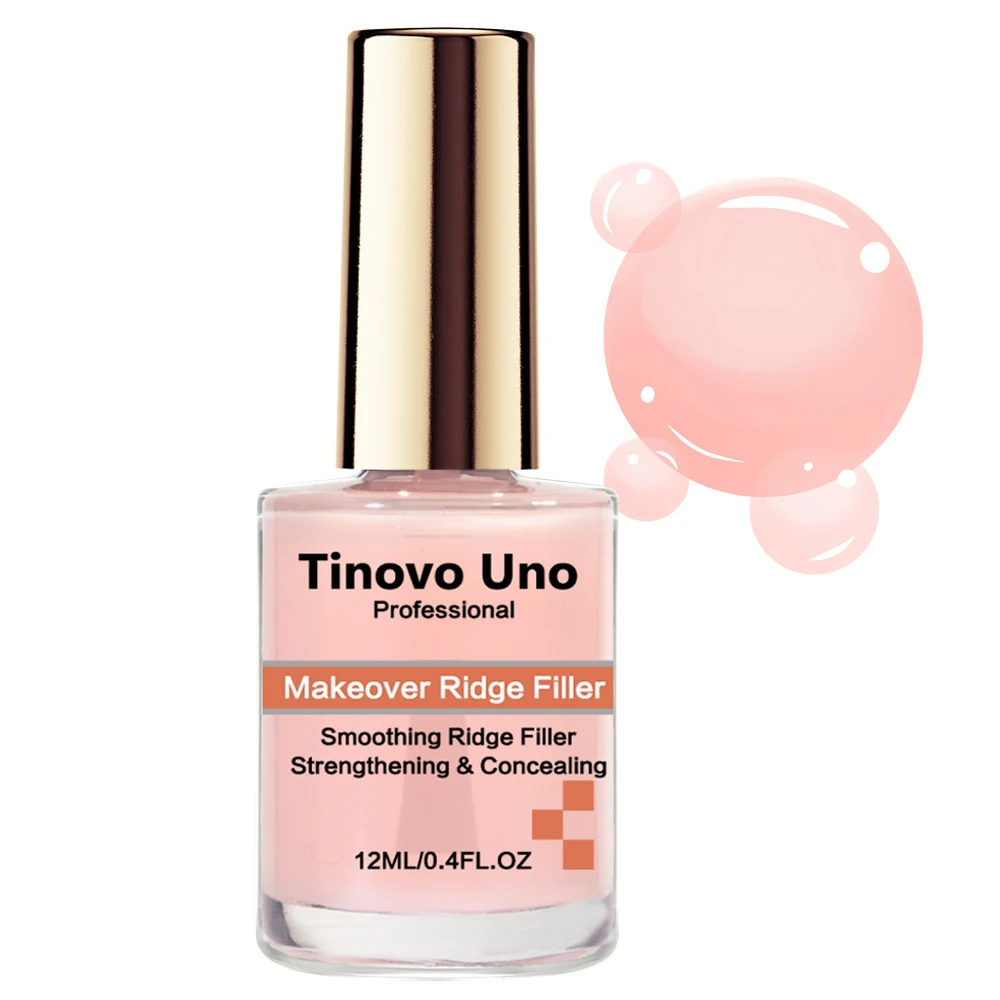 Tinovo Uno Nail Strengthener Makeover Ridge Filler Base Coat 12ML Healthy Pink Base Oil Nail Hardener Manicure Repair Thin Nails