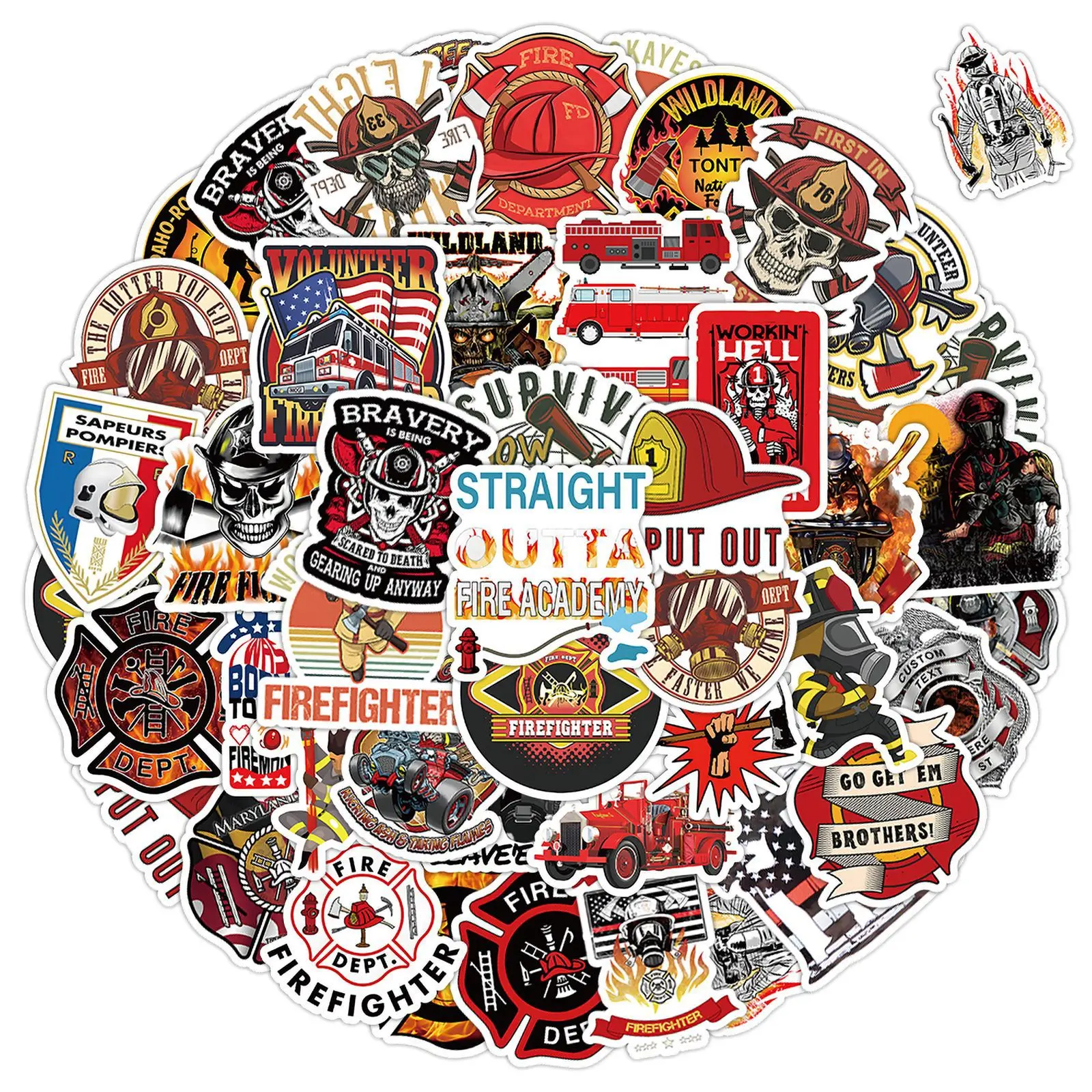 Cool Fireman Hero Cartoon Stickers Pack