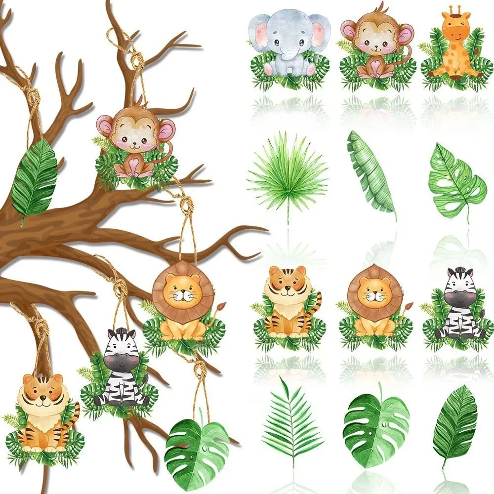 

Cartoon Forest Animals Hanging Pendants Tinger Lion Monkey Turtle Leaves Paper Pendants Jungle Safari Kids Birthday Party Decor