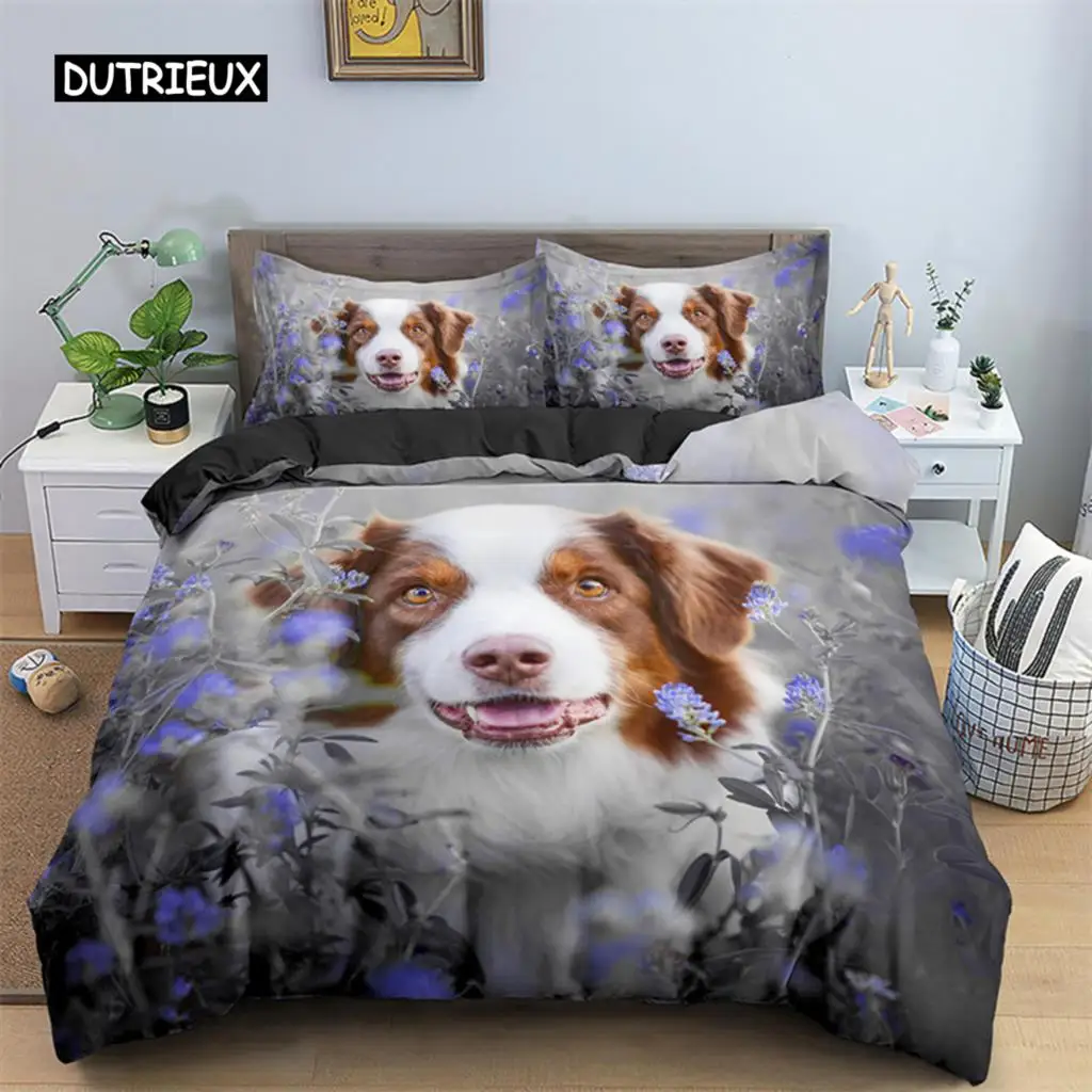 

Cute Dog Bedding Set Microfiber 3D Pet Puppy Duvet Cover Animal Theme Quilt Cover Single Queen King For Child Boys Girls Bedroom