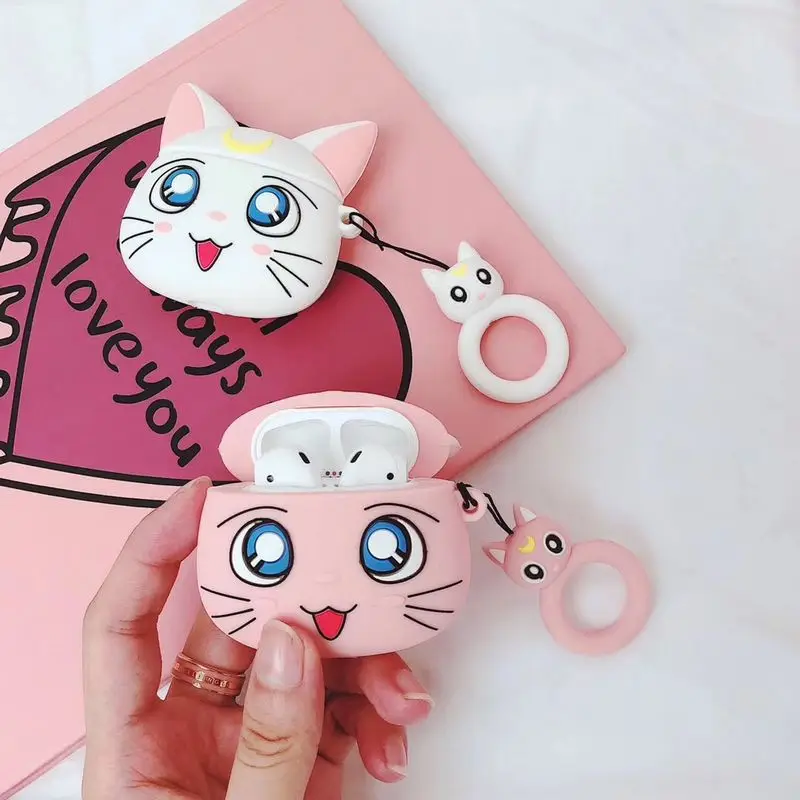 Cartoon Luna Cat Cute Earphone cover For Apple Airpod 1 2 3 Pro Case Anime Headphone Wireless bluetooth Protect Cover Ring Strap