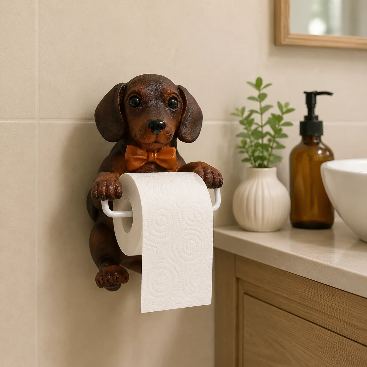 Carino Porta Rotolo di Carta Igienica a Forma di Cane in Resina, Supporto per Rotolo di Carta da Parete, Porta Asciugamani da Bagno, Porta Tovaglioli, Decorazione per la Casa - immagine 3