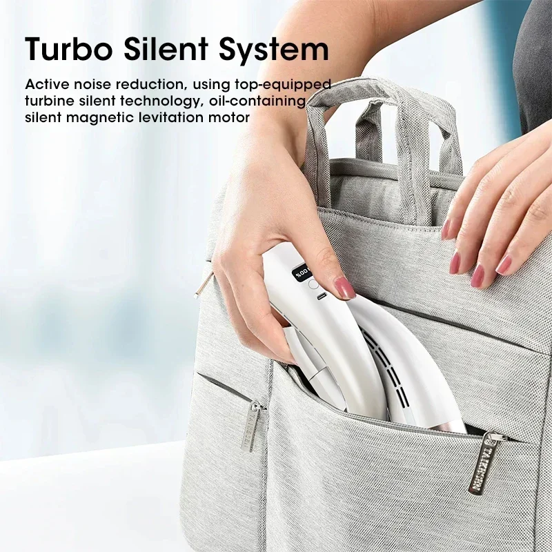 Portable Hands Free USB Rechargeable Neck Fan 5-Speed Mini Foldable Digital Display for Outdoor Travel Office