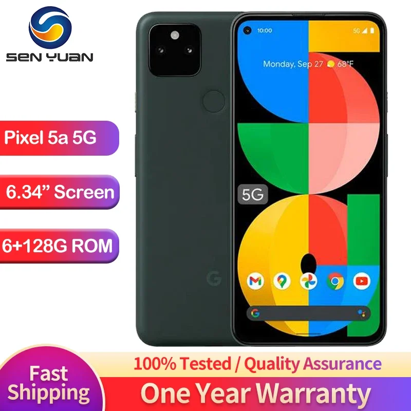 

Original Unlocked Google Pixel 5a 5G Mobile Phone 6.34'' 6GB RAM 128GB ROM NFC eSIM 12.2MP+16MP+8MP Octa Core Andriod CellPhone