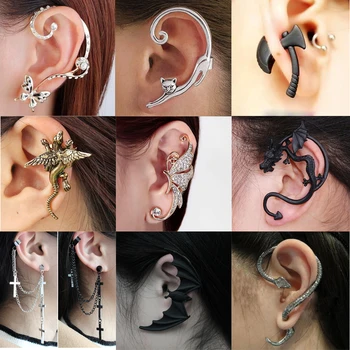 여성용 한국 고딕 DIY 블랙 박쥐 모양 귀걸이, 펑크 고스 드래곤 뱀 나비 도끼 빈티지 귀걸이, 파티 선물 쥬얼리