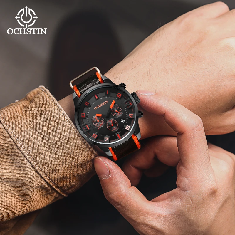 OCHSTIN2024 Personalized Trendy Creative Nylon Series Multi functional Quartz Movement Watch Men's Quartz Watch