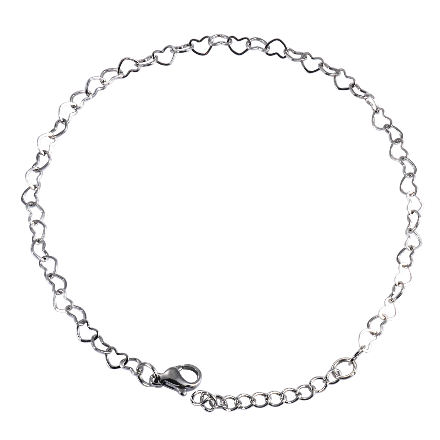 Hollow Stainless Steel Sweet Cute Love Statement Heart Chain Bracelet Anklet 3cm Extension for Girlfriend Women JewelryGift