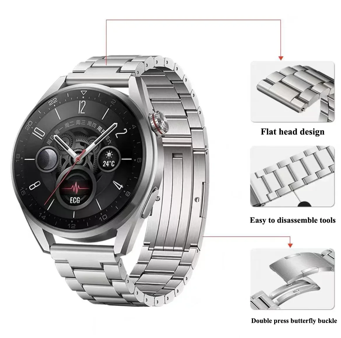 Titanium Metal Strap, 22mm Ultimate Link Bracelet Wristband