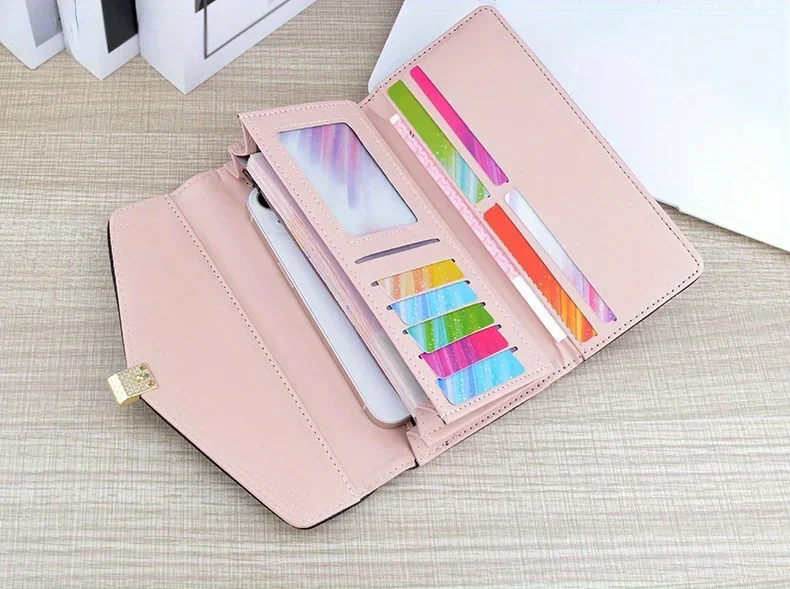Classic Solid Color Long Wallet, Trendy Women's Credit Card Holder, Simple Coin Purse