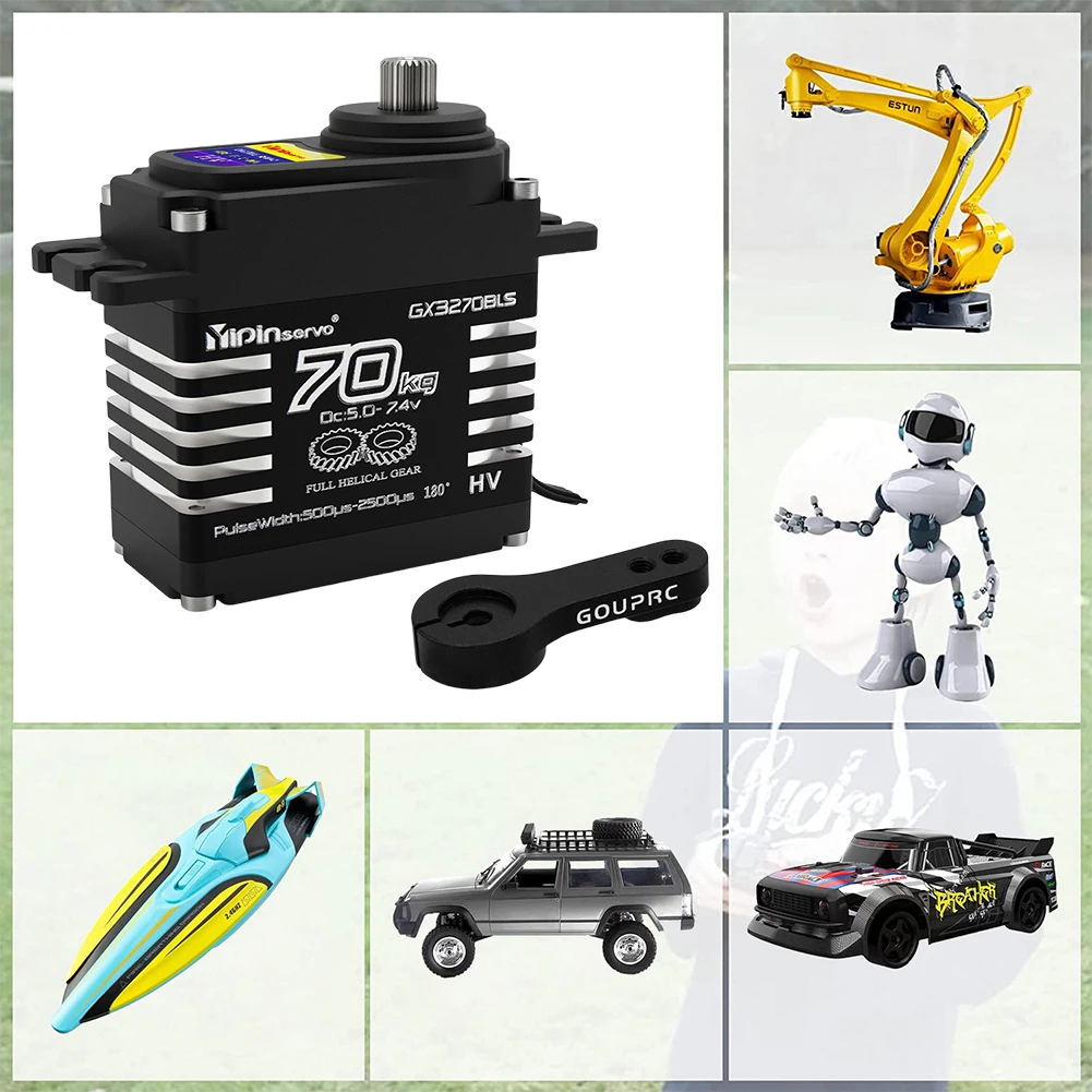 Servomoteur Brushless 70KG 7.4V Engrenages Obliques pour RC 1/8 1/10 1/12