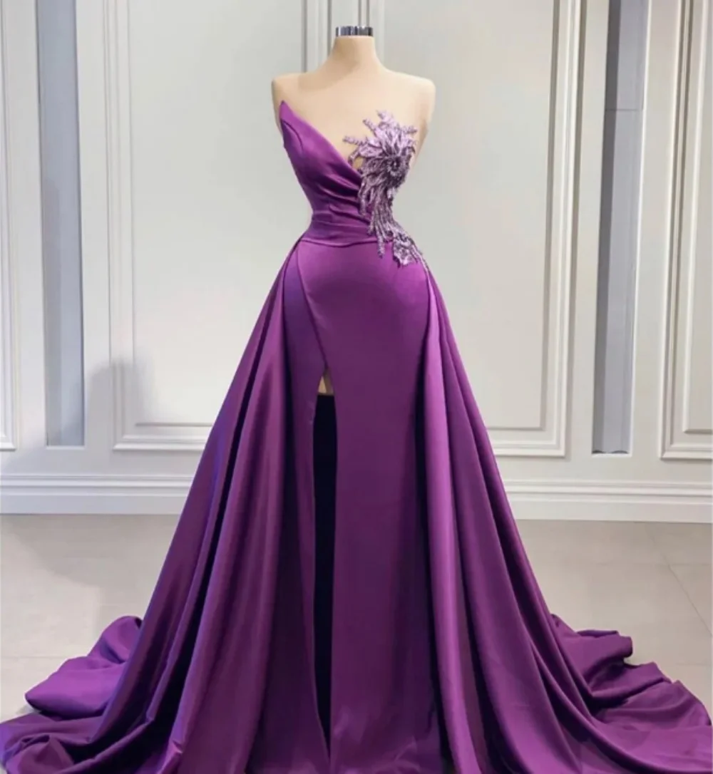 

Charming Purple A-Line Prom Dress Beaded Appliques Formal Saudi Evening Dresses Party Dresses Vestidos De Fiesta New Custom Made
