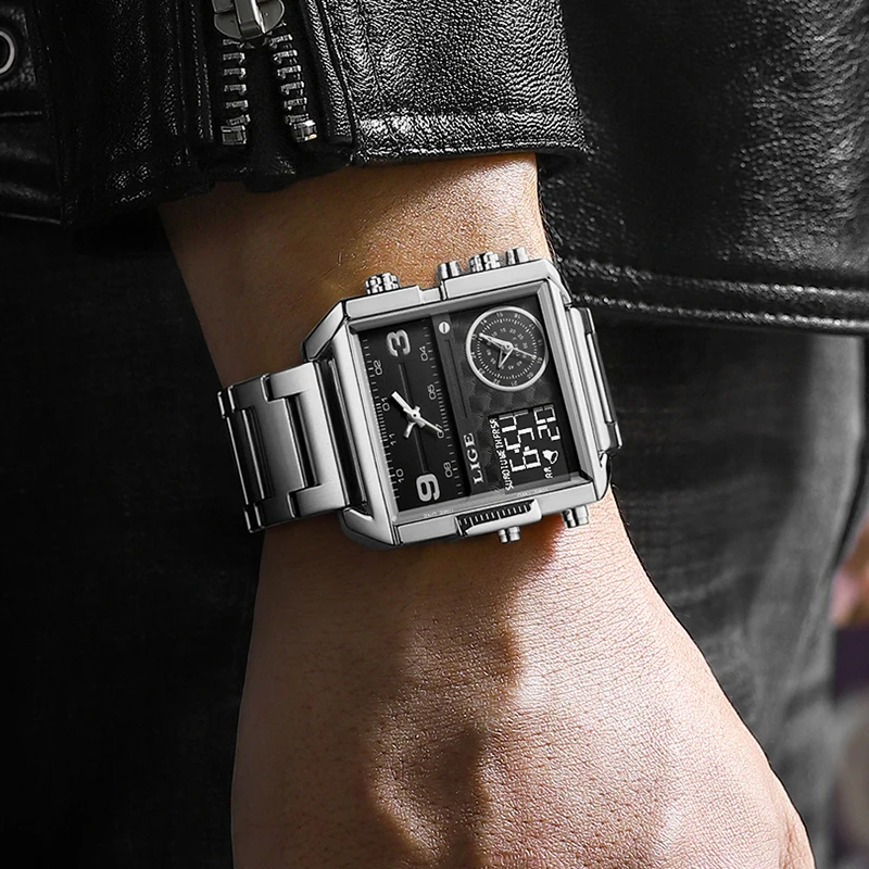 Square Watches Men's Luxury Top Brand LIGE Quartz Wristwatch Fashion Sport and Causal Business Watch Male Clock Reloj Hombres