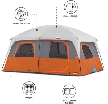 10 Person Tent Large Multi Room Tent Family Included Tent Gear Loft Organizer for Camping Accessories Portable Cabin Huge Tent 3