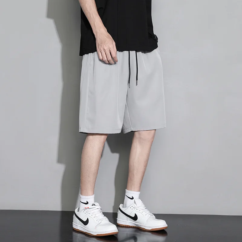 Summer Loose-fit Men's Sports Mid-waist Shorts Lightweight Black Ice Silk Five-poin 4