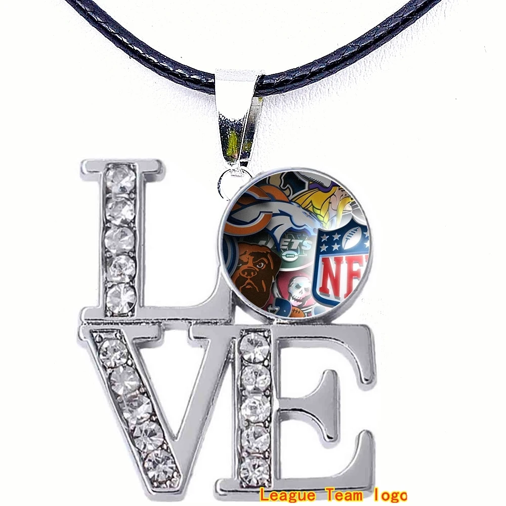 Legal Copy NF American Football Rugger Rugby Logo Silver Love Crystal Cabochon Dangle Charms Pendant Necklace Fans Jewelry |
