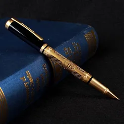 Vintage-Inspired Metal Fountain Pen with Replaceable Ink - Elegant Gift for Writing and Stationery Enthusiasts (Gold-038mmv)