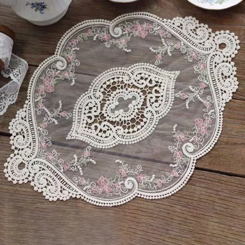 Vintage French Lace ins Table Mat Ins Embroidered Tablecloth Pastoral European Style Bedside Decoration Rose Placemat | Дом и сад
