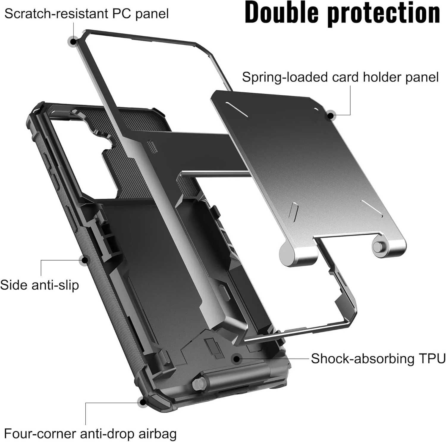 Heavy Duty Wallet Case with Hidden Card Holder Slot - Protective Phone Cover