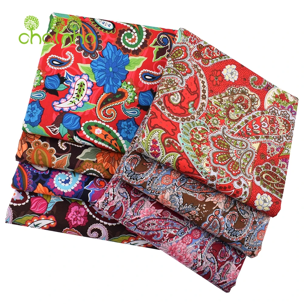Chainho,Printed Plain Weave Poplin Cotton Fabric,DIY Quilting Sewing Material,Patchwork Cloth,Floral Series,3 Sizes,15PC48