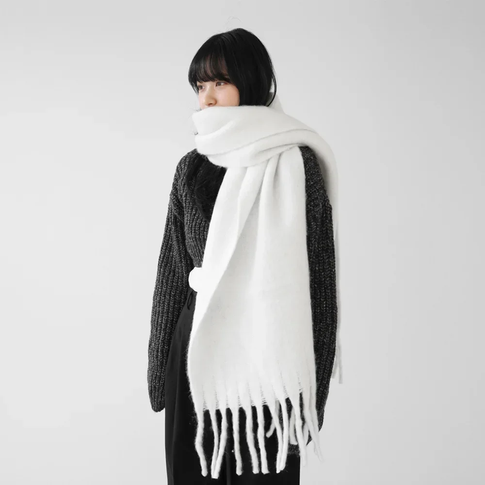 

2023 New Winter Cashmere Scarf Women Thicken Warm Shawls Wraps Solid Color with Tassel Lady Blankets Echarpe Bufanda T791