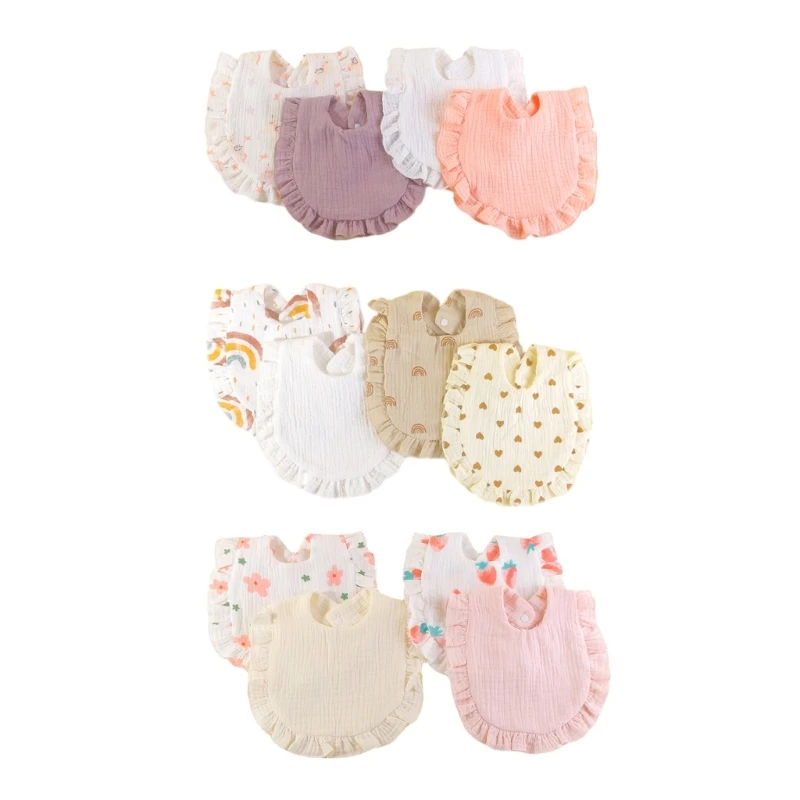Pack of 4pcs Baby Feeding Bibs U-shaped Ruffle Floral 0-1Y Infant Saliva Towels