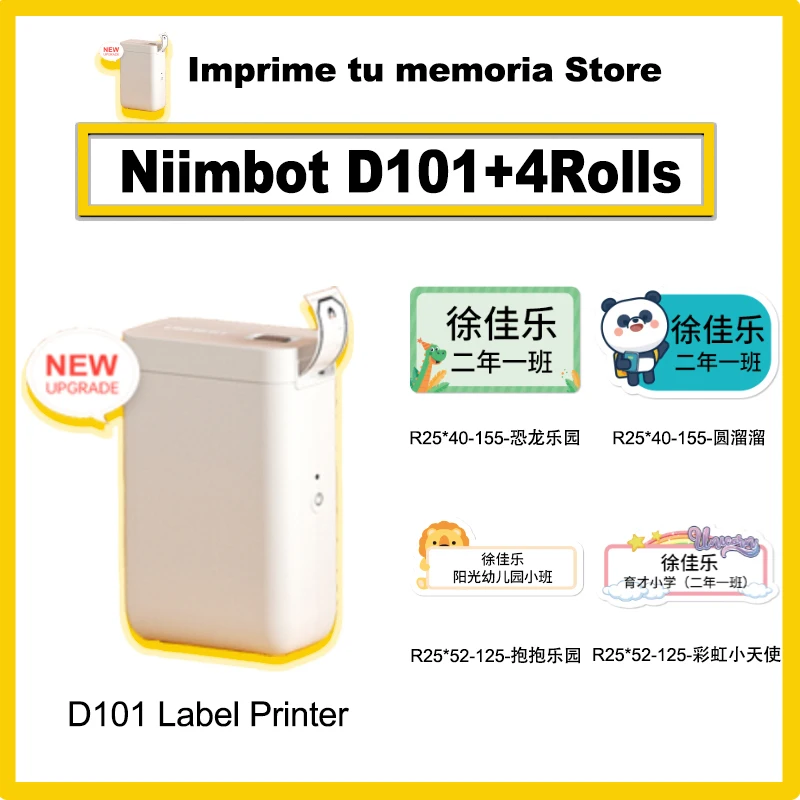 

NiiMbot D101 Label Printer With 4 Rolls Sticker Color Type Paper Bluetooth Mini Mobile Thermal Label Maker Plus D11/D110 Version