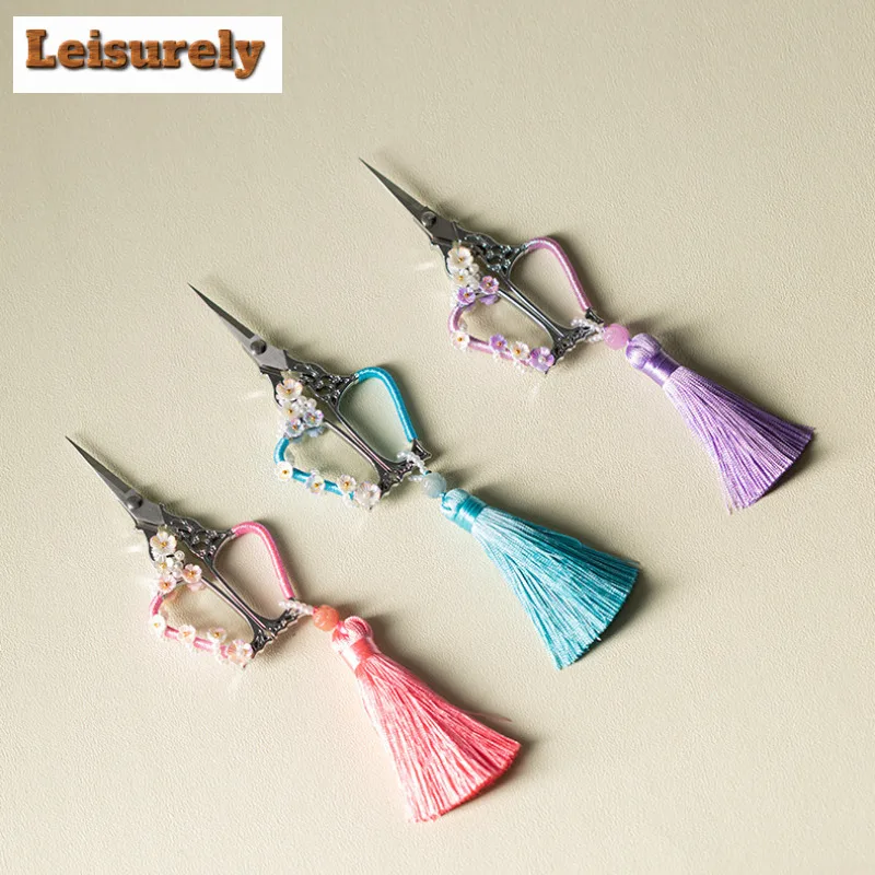 Handmade Plum Blossom Alloy Art Tea Bags Scissors Embroidery Cutting Sewing Tailor Shears Needlework Craft Tea Ceremony Ornament