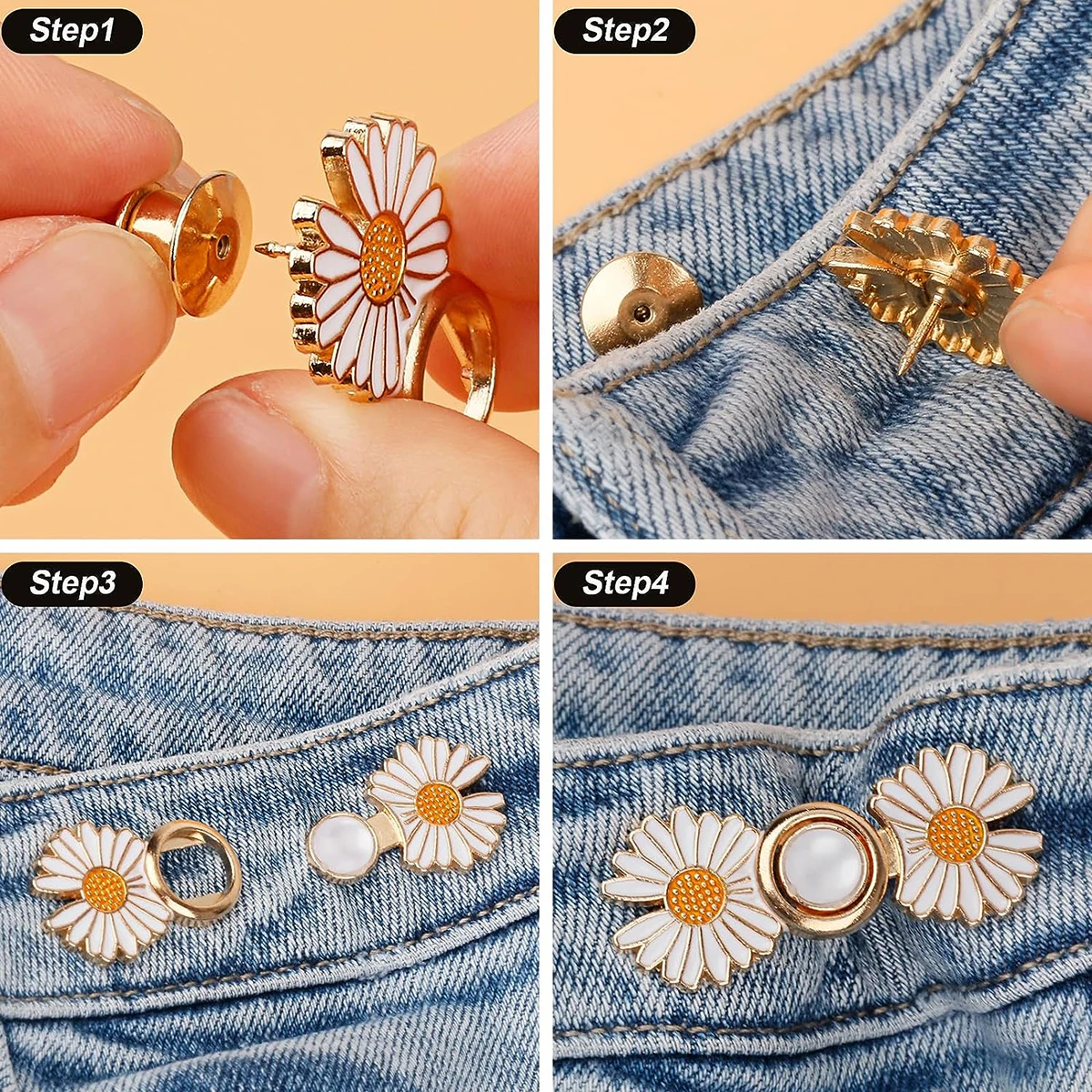 Detachable Pant Waist Tightener Pearl Flower No Sew Waist Buckles for Loose  Jeans Dress Fit Instant Pants Button Pins Tightener - AliExpress