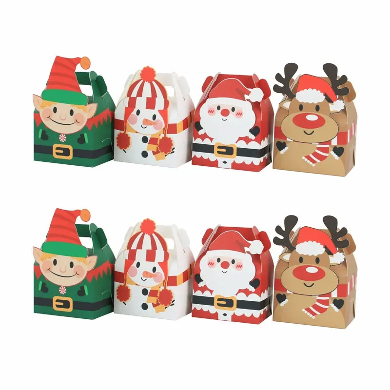 Boîtes De Noël Parliky 4 Pièces - Père Noël Et Bonhommes | 12x12x12,5cm Pour Cadeaux Et Friandises