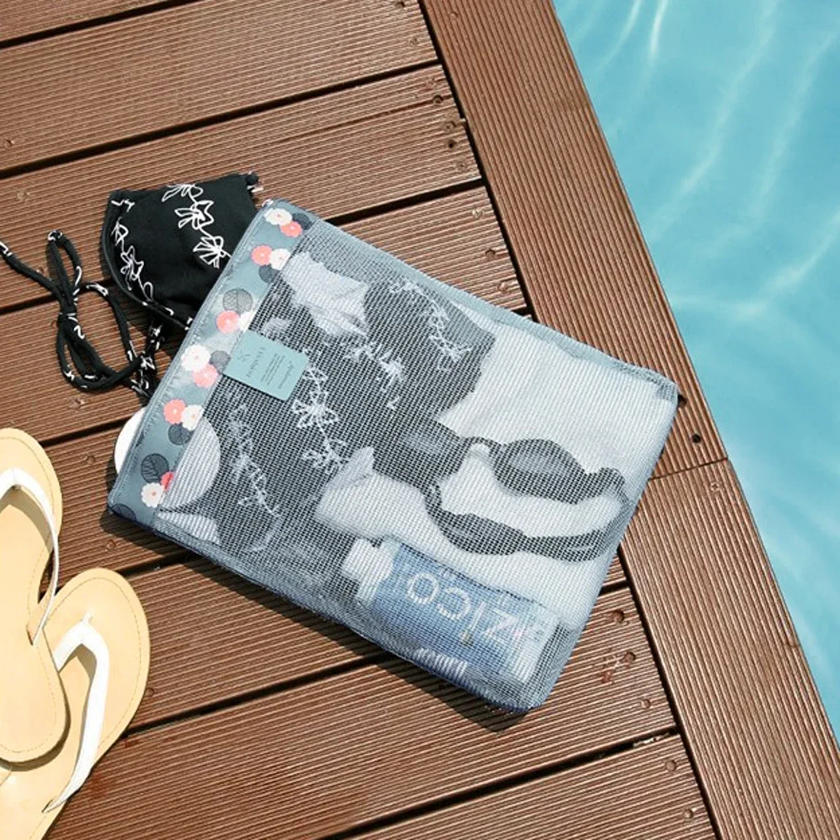 1pc-Beach Bag Swimsuit Mesh Storage Bag Shoes Miscellaneous Storage Bag Toiletries Bag Sports Handbag Clothing Storage Device