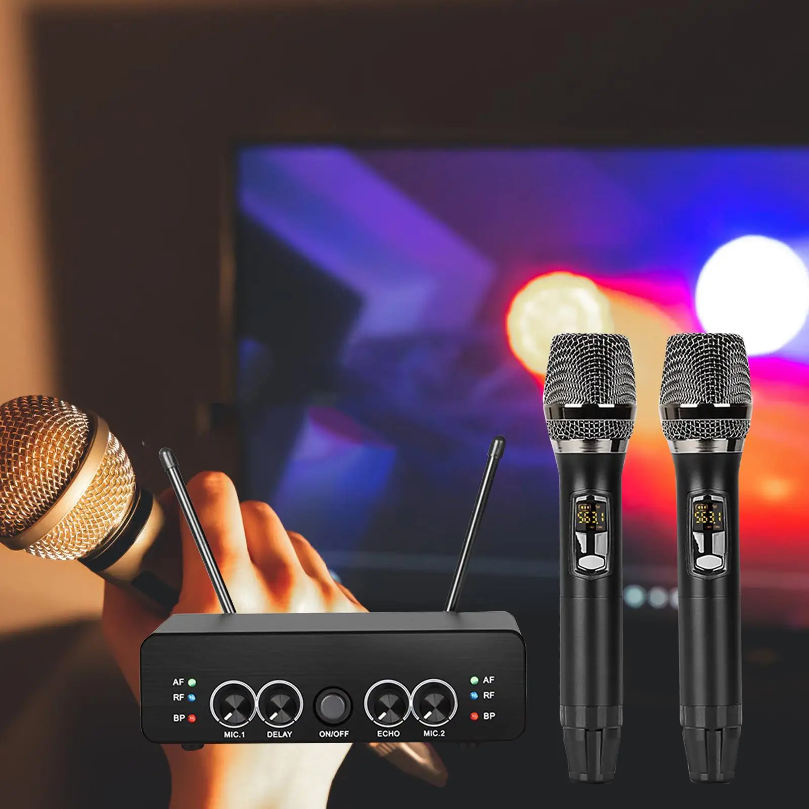

Karaoke Wireless Microphone System Reverb Sound Adjustable UHF Channels Metal Wireless Mic Set for DJ Church Singing Home TV US