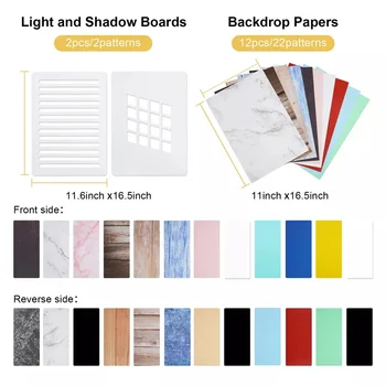12Pcs 22Patterns Small Product Photography Backdrops Kit Photo Background Food Photography Backdrop Board with Carrying Bag