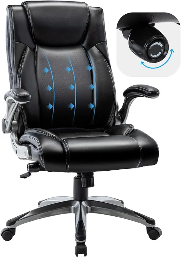 

High Back Executive Office Chair- Ergonomic Home Computer Desk Leather Chair with Padded Flip-up Arms