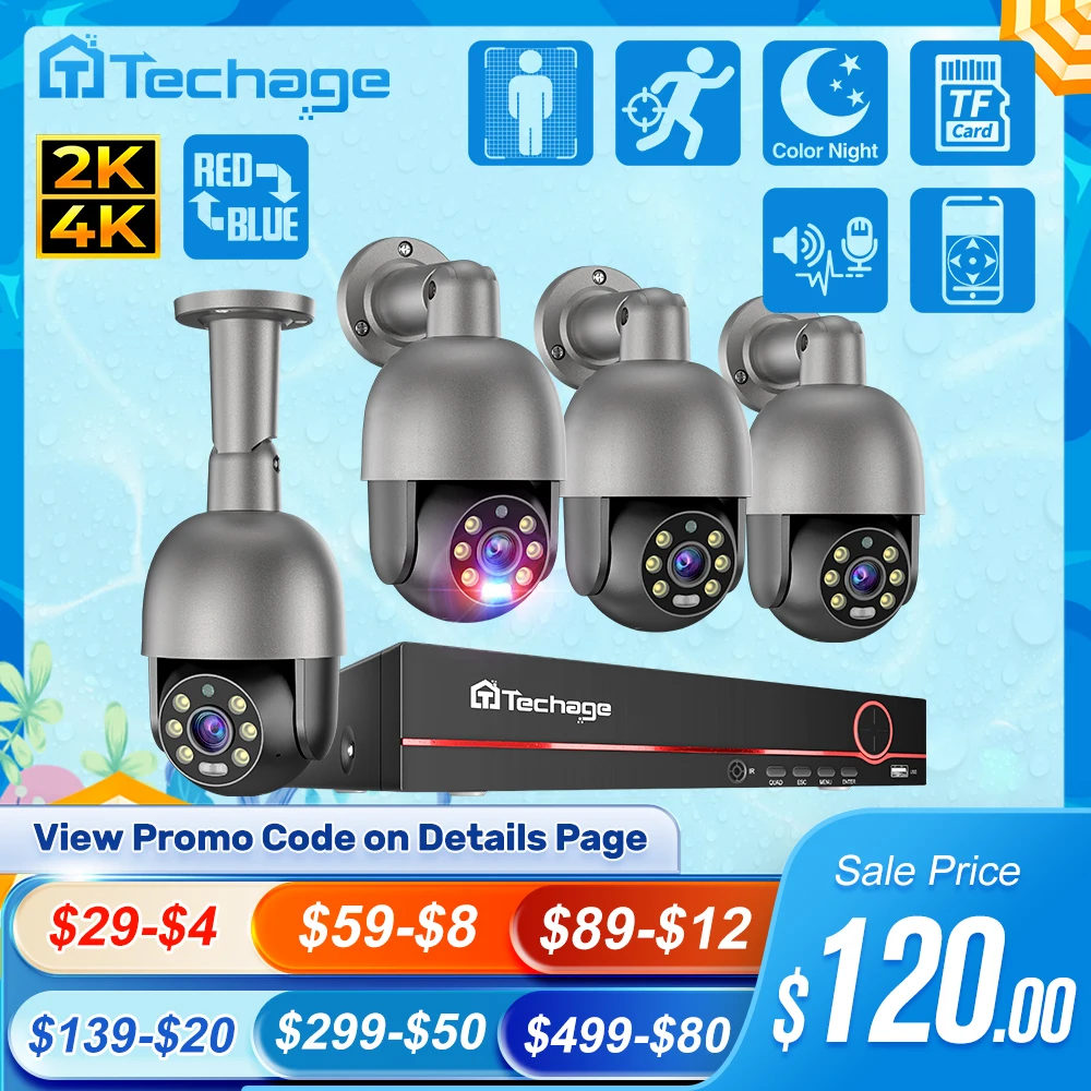 Techage 8CH 4K 5MP 8MP PTZ Security POE IP Camera System Outdoor AI Human Detection Two Way Audio Video Surveillance Camera Kit
