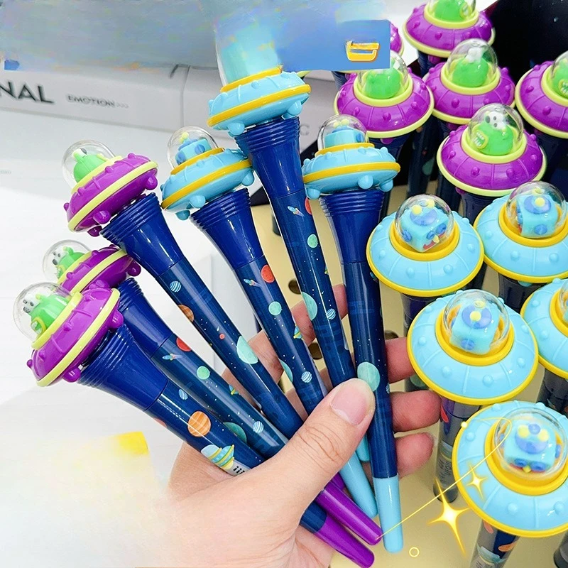 무작위로 디자인된 창의적인 UFO 모양 젤 펜 2팩, 0. 5mm 검정 잉크, 속건성, 시험 준비 중인 학생들에게 적합, 사무실 서명 장식, 파티 선물, 저널링, 빈티지 글꼴 장식, 예술적인 필기, 글쓰기 영