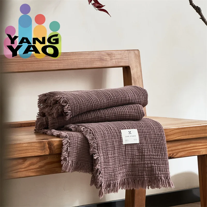 

Tassel Blanket Air-conditioned Room Cotton Four-layer Gauze Summer Office Lunch Break Sofa Thin Blanket Soft Bed Cover