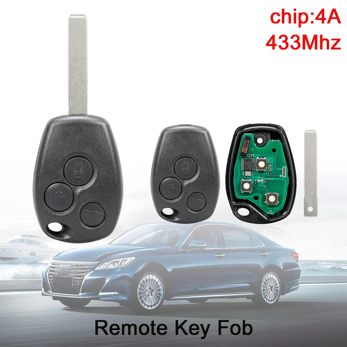 3 Buttons 433MHz  Keyless Smart Remote Car Key Fob with 4A Chip  Fit for Renault / Trafic / Twingo / Symbol Dacia Duster Logan 2 buttons 433mhz remote car key with pcf7947 chip and ne73 blade auto replacement fit for twingo kangoo renault clio 3 dacia