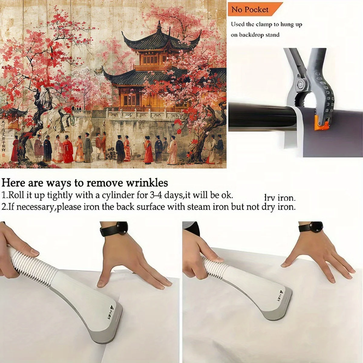 Ein Vintage-Hintergrundstoff mit Kirschblüten und typischem asiatischem Kunstthema, geeignet für kulturelle Veranstaltungen und Heimdekorationen – Detail 4