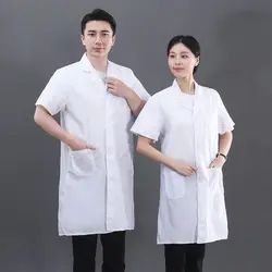 Summer Unisex White Lab Coat Short Sleeve Pockets Uniform Work Wear Doctor Nurse Clothing