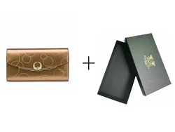 Elegant Faux Leather Women's Wallet in Wine Red, Gold, Blue, and Black (Gold  with box)