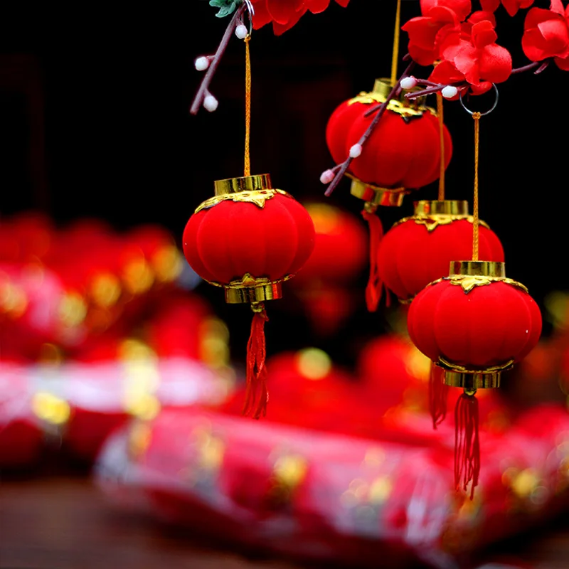 

50PCS Flocking Red Lanterns Gift DIY Craft Cute Chinese Plastic Lanterns New Year Decor Festival Party Celebration Home Decor